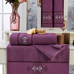 Подарочный набор полотенец для ванной 50х90, 70х140 Merzuka KILIM хлопковая махра баклажановый, фото, фотография