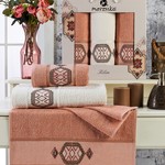 Подарочный набор полотенец для ванной 50х90(2), 70х140(1) Merzuka KILIM хлопковая махра оранжевый, фото, фотография