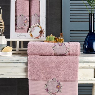 Подарочный набор полотенец для ванной 50х90, 70х140 Merzuka CEREMONY хлопковая махра розовый