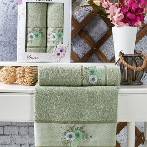 Подарочный набор полотенец для ванной 50х90, 70х140 Merzuka DURU хлопковая махра зелёный