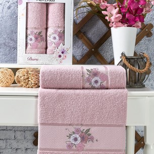 Подарочный набор полотенец для ванной 50х90, 70х140 Merzuka DURU хлопковая махра светло-розовый