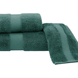 Набор полотенец для ванной в подарочной упаковке 32х50, 50х100, 75х150 Soft Cotton DELUXE хлопковая махра тёмно-зелёный