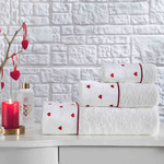 Подарочный набор полотенец для ванной 3 пр. + спрей Tivolyo Home TIAMO хлопковая махра красный, фото, фотография