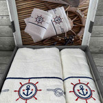 Подарочный набор полотенец для ванной 50х90, 70х140 Efor ЯКОРЬ V1 хлопковая махра кремовый, фото, фотография