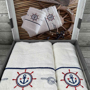 Подарочный набор полотенец для ванной 50х90, 70х140 Efor ЯКОРЬ V1 хлопковая махра кремовый