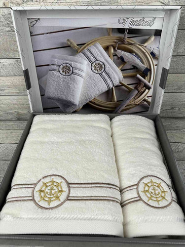 Подарочный набор полотенец для ванной 50х90, 70х140 Efor ЯКОРЬ V2 хлопковая махра кремовый, фото, фотография