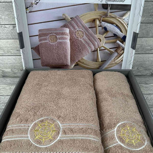 Подарочный набор полотенец для ванной 50х90, 70х140 Efor ЯКОРЬ V2 хлопковая махра персиковый