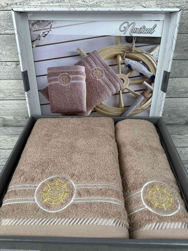 Подарочный набор полотенец для ванной 50х90, 70х140 Efor ЯКОРЬ V2 хлопковая махра персиковый, фото, фотография