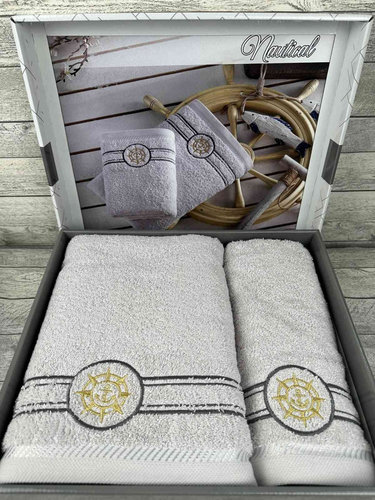Подарочный набор полотенец для ванной 50х90, 70х140 Efor ЯКОРЬ V2 хлопковая махра серый, фото, фотография