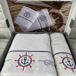 Подарочный набор полотенец для ванной 50х90, 70х140 Efor ЯКОРЬ V1 хлопковая махра серый, фото, фотография