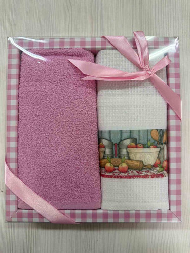 Подарочный набор полотенец для кухни 40х60(2) Efor ECOSE хлопок розовый, фото, фотография