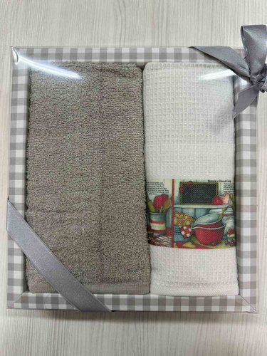 Подарочный набор полотенец для кухни 40х60(2) Efor ECOSE хлопок серый, фото, фотография