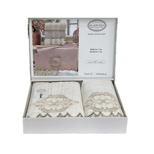 Подарочный набор полотенец для ванной 50х90, 70х140 Karven DAMASK бамбуковая махра кремовый