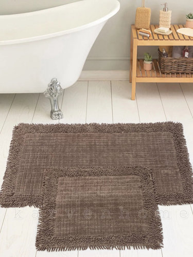 Набор ковриков для ванной Karven K.M.EKOSE хлопковая махра тёмно-бежевый, фото, фотография