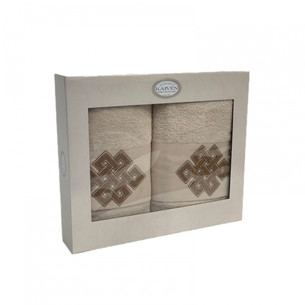 Подарочный набор полотенец для ванной 50х90, 70х140 Karven МОЗАИКА хлопковая махра светло-бежевый