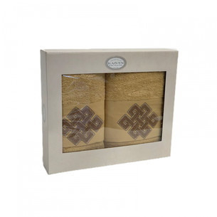 Подарочный набор полотенец для ванной 50х90, 70х140 Karven МОЗАИКА хлопковая махра золотой