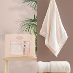 Подарочный набор полотенец для ванной 50х90, 70х140 Karna ROSALINA хлопковая махра кремовый, фото, фотография