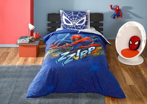 Детское постельное белье TAC SPIDERMAN BLUE CITY хлопковый ранфорс 1,5 спальный, фото, фотография