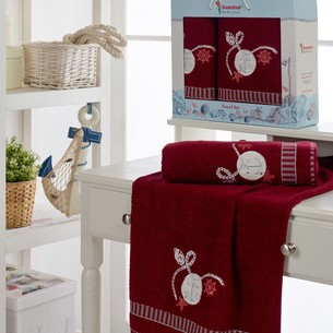 Подарочный набор полотенец для ванной 50х90, 70х140 Philippus JUANNA хлопковая махра бордовый