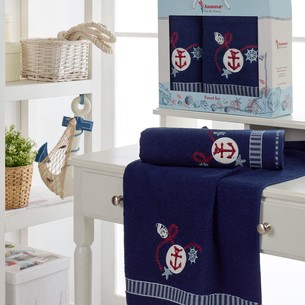 Подарочный набор полотенец для ванной 50х90, 70х140 Philippus JUANNA хлопковая махра синий