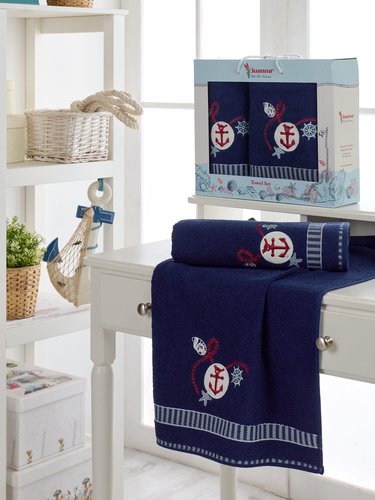 Подарочный набор полотенец для ванной 50х90, 70х140 Philippus JUANNA хлопковая махра синий, фото, фотография