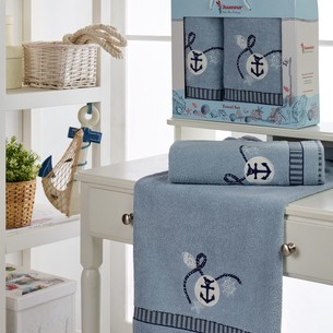Подарочный набор полотенец для ванной 50х90, 70х140 Philippus JUANNA хлопковая махра голубой