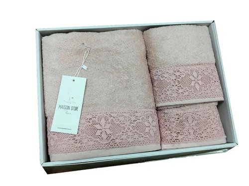 Набор полотенец для ванной 3 пр. Maison Dor NATURELLA хлопковая махра грязно-розовый, фото, фотография