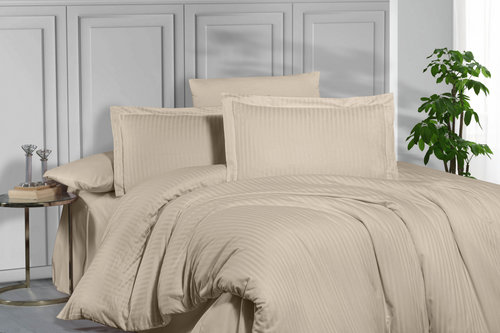 Постельное белье Karven STRIPE SATIN хлопковый сатин бежевый 1,5 спальный, фото, фотография