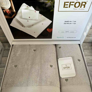 Подарочный набор полотенец для ванной 50х90, 70х140 Efor СЕРДЦЕ хлопковая махра бежевый+зелёный