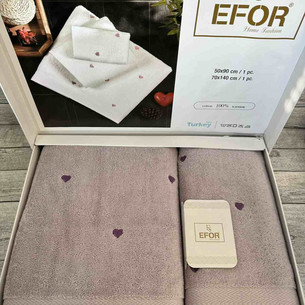 Подарочный набор полотенец для ванной 50х90, 70х140 Efor СЕРДЦЕ хлопковая махра фиолетовый+сиреневый