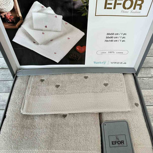 Подарочный набор полотенец для ванной 3 пр. Efor СЕРДЦЕ хлопковая махра бежевый+зелёный