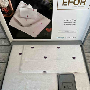 Подарочный набор полотенец для ванной 3 пр. Efor СЕРДЦЕ хлопковая махра кремовый+сиреневый