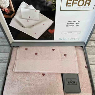 Подарочный набор полотенец для ванной 3 пр. Efor СЕРДЦЕ хлопковая махра сухая роза+розовый