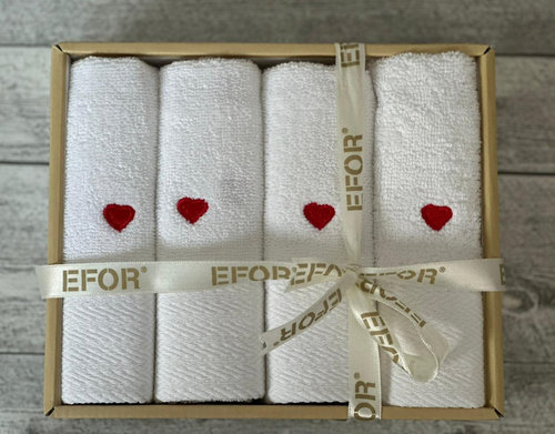Подарочный набор полотенец-салфеток 30х50(4) Efor MIRANDA хлопковая махра кремовый+красный, фото, фотография