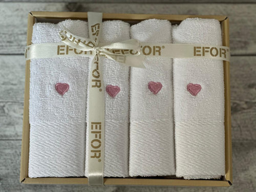Подарочный набор полотенец-салфеток 30х50(4) Efor MIRANDA хлопковая махра кремовый+розовый, фото, фотография
