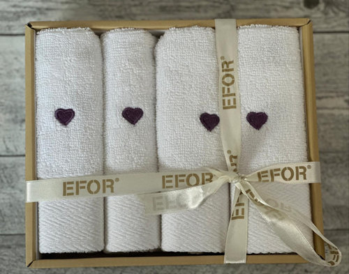 Подарочный набор полотенец-салфеток 30х50(4) Efor MIRANDA хлопковая махра кремовый+сиреневый, фото, фотография