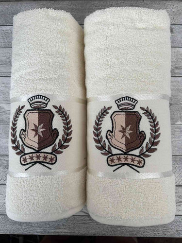 Подарочный набор полотенец для ванной 50х90, 70х140 Efor ARMA хлопковая махра кремовый, фото, фотография