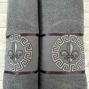 Подарочный набор полотенец для ванной 50х90, 70х140 Efor GREKLI DAMASK хлопковая махра тёмно-серый