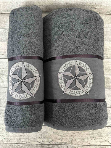 Подарочный набор полотенец для ванной 50х90, 70х140 Efor YILDIZ хлопковая махра тёмно-серый, фото, фотография
