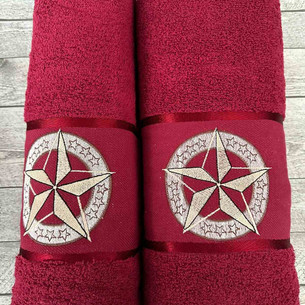 Подарочный набор полотенец для ванной 50х90, 70х140 Efor YILDIZ хлопковая махра бордовый