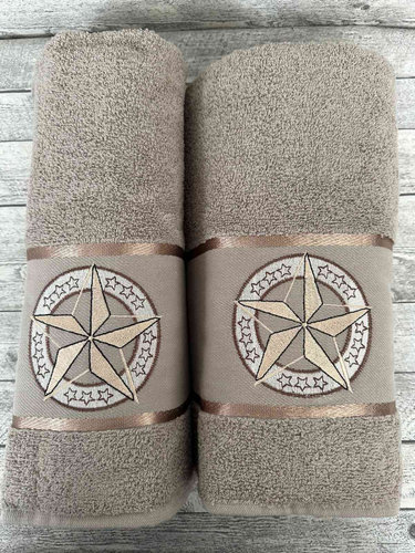 Подарочный набор полотенец для ванной 50х90, 70х140 Efor YILDIZ хлопковая махра коричневый, фото, фотография