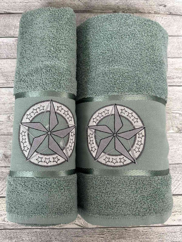 Подарочный набор полотенец для ванной 50х90, 70х140 Efor YILDIZ хлопковая махра зелёный, фото, фотография