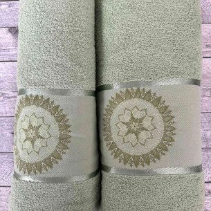 Подарочный набор полотенец для ванной 50х90, 70х140 Efor MANDALA хлопковая махра зелёный