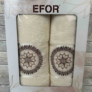 Подарочный набор полотенец для ванной 50х90, 70х140 Efor MANDALA хлопковая махра кремовый