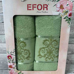 Подарочный набор полотенец для ванной 50х90, 70х140 Efor ORNAMENT хлопковая махра зелёный, фото, фотография