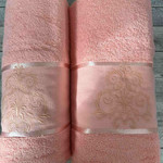 Подарочный набор полотенец для ванной 50х90, 70х140 Efor ORNAMENT хлопковая махра коралловый, фото, фотография
