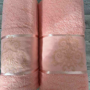 Подарочный набор полотенец для ванной 50х90, 70х140 Efor ORNAMENT хлопковая махра коралловый