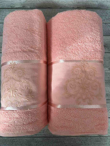 Подарочный набор полотенец для ванной 50х90, 70х140 Efor ORNAMENT хлопковая махра коралловый, фото, фотография
