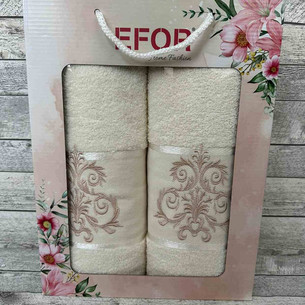 Подарочный набор полотенец для ванной 50х90, 70х140 Efor ORNAMENT хлопковая махра кремовый