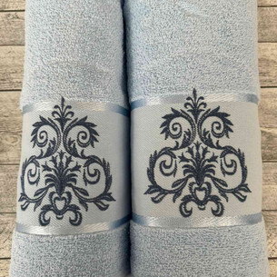 Подарочный набор полотенец для ванной 50х90, 70х140 Efor ORNAMENT хлопковая махра синий